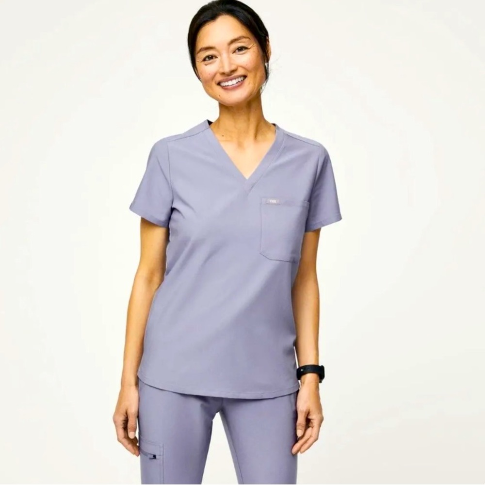 FIGS Scrubs Vapor Blue Space Dye Catarina Scrub Top XL & Zamora Scrub Joggers LP